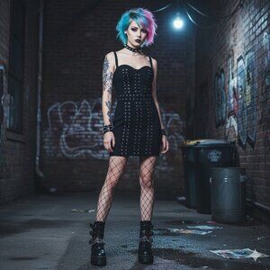 Bebe x Naven Corset Lace Up Dress 4 Black Mini Lined Straps Y2K Grunge Punk Goth